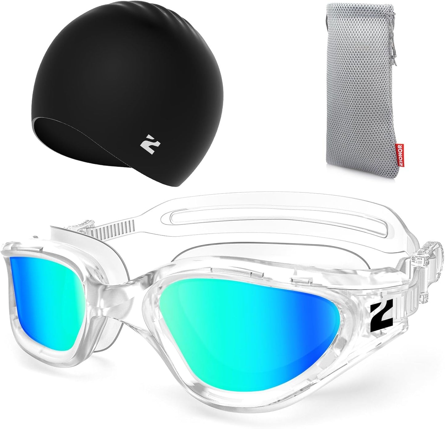 ZIONOR G1 Lite Swim Goggles with Swim Cap Comfortable Anti-fog Swimming Goggles Cap Set for Adult Men Women