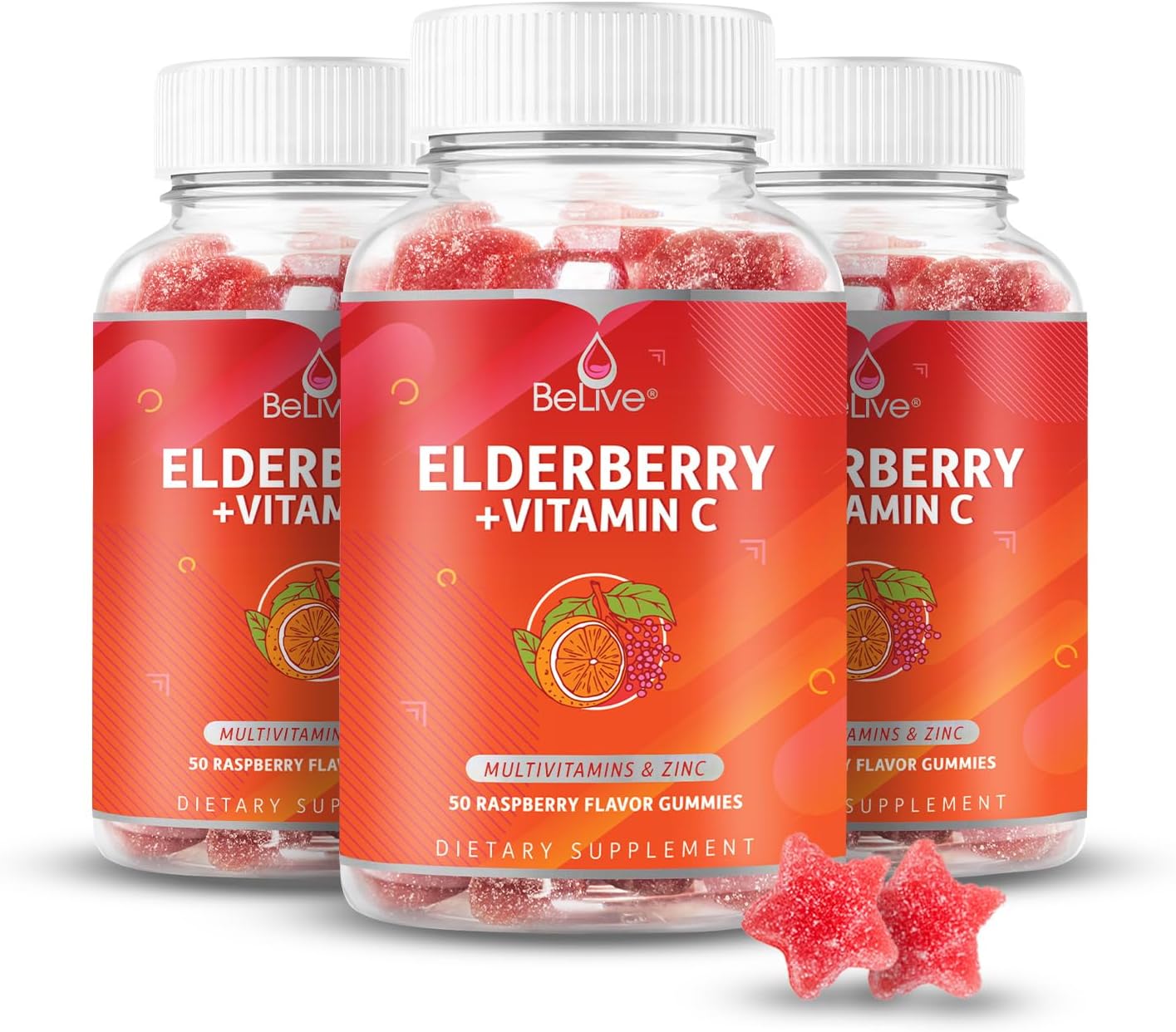 BeLive Elderberry Gummies with Zinc and Vitamin C - Immune Support Supplement with Vitamin D, A, E, B12 - Gummies for Healthy Bones & Teeth, Vegan, Keto & Non-GMO - Raspberry Flavor | 3-Pack