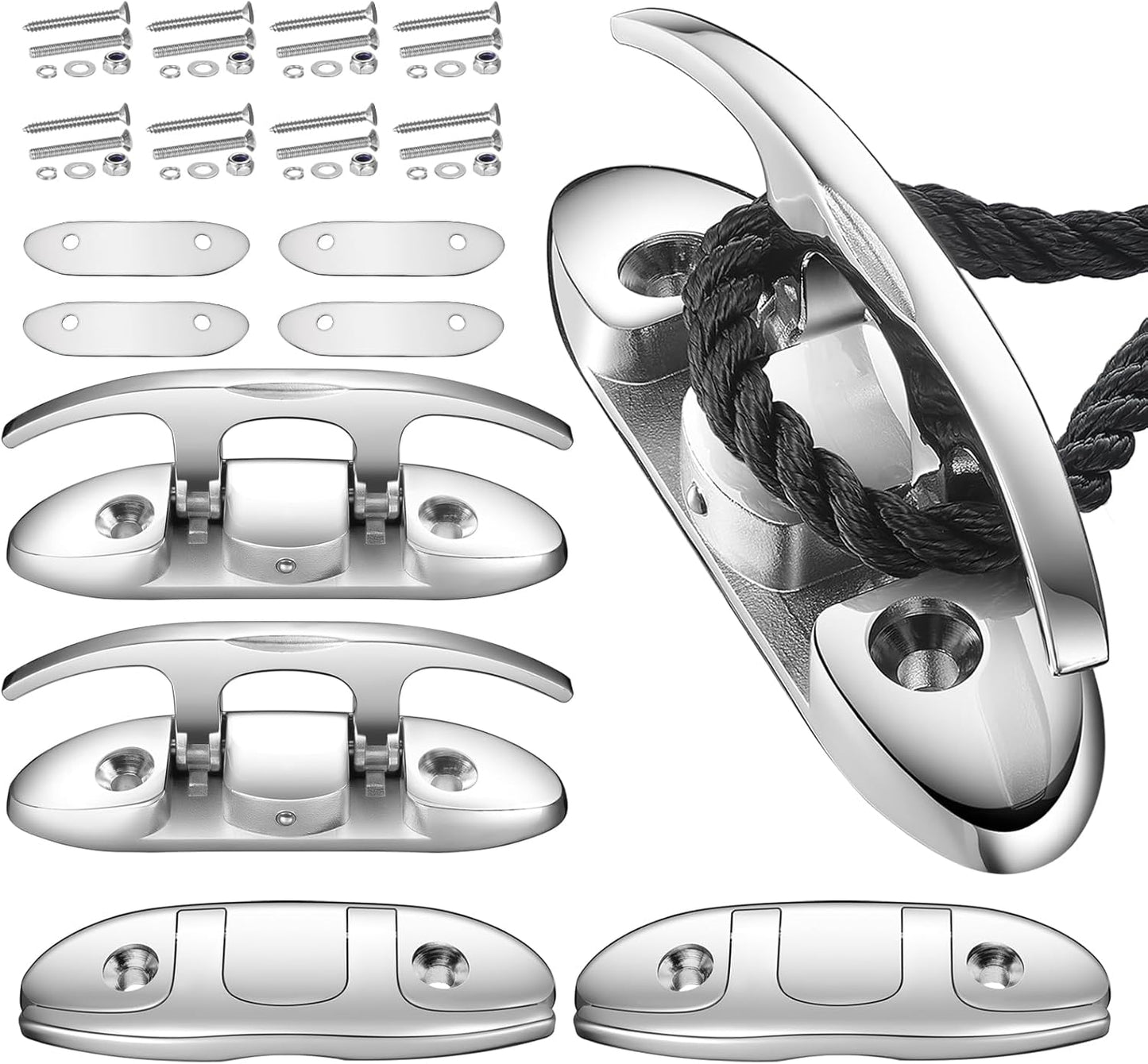 Folding Boat Cleats Marine Grade Stainless Steel 316 Flip Up Boat Cleats Pack of 4, Installation Accessories Included