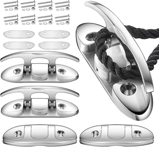 Folding Boat Cleats Marine Grade Stainless Steel 316 Flip Up Boat Cleats Pack of 4, Installation Accessories Included