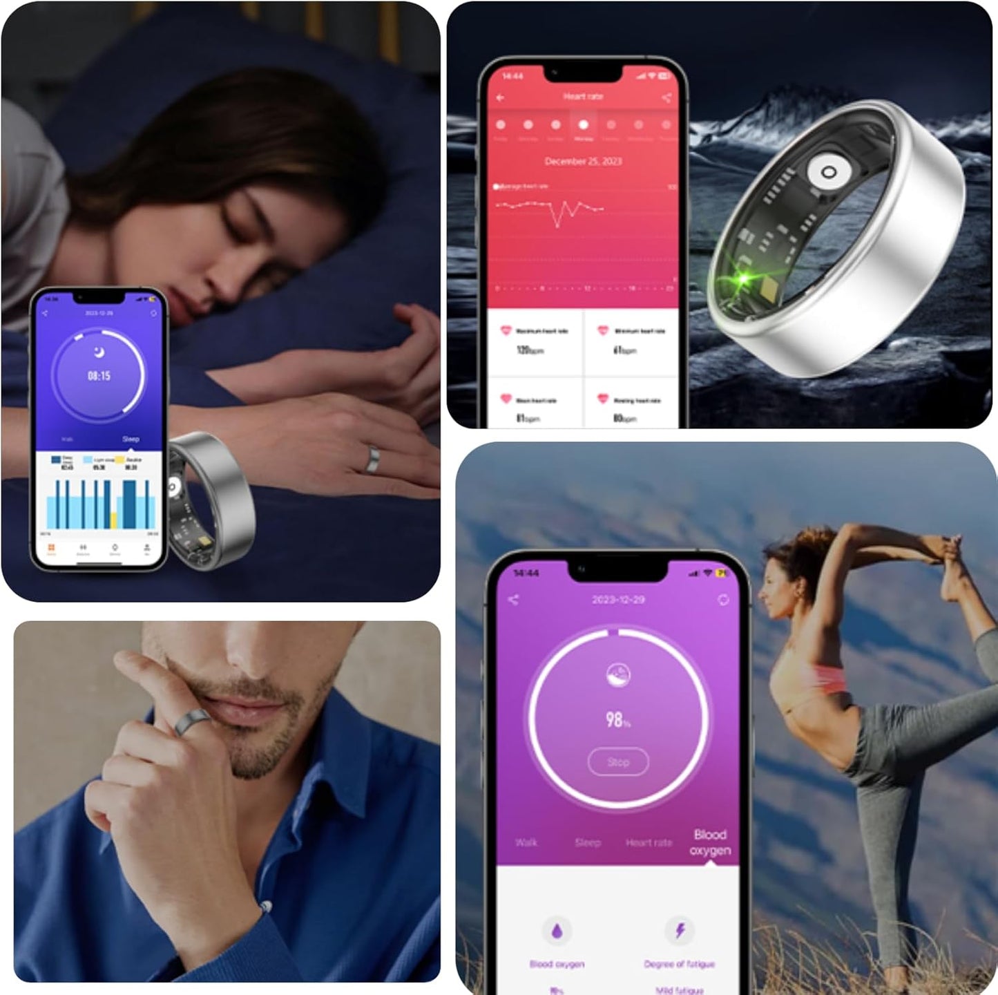 Smart Ring Health Fitness Tracker, Size First with Sizing Kit, Activity & Sleep Tracker/Stress/Heart Rate Monitor, Waterproof Smart Ring for Men/Women, No App Subscription (Silvery, 7)