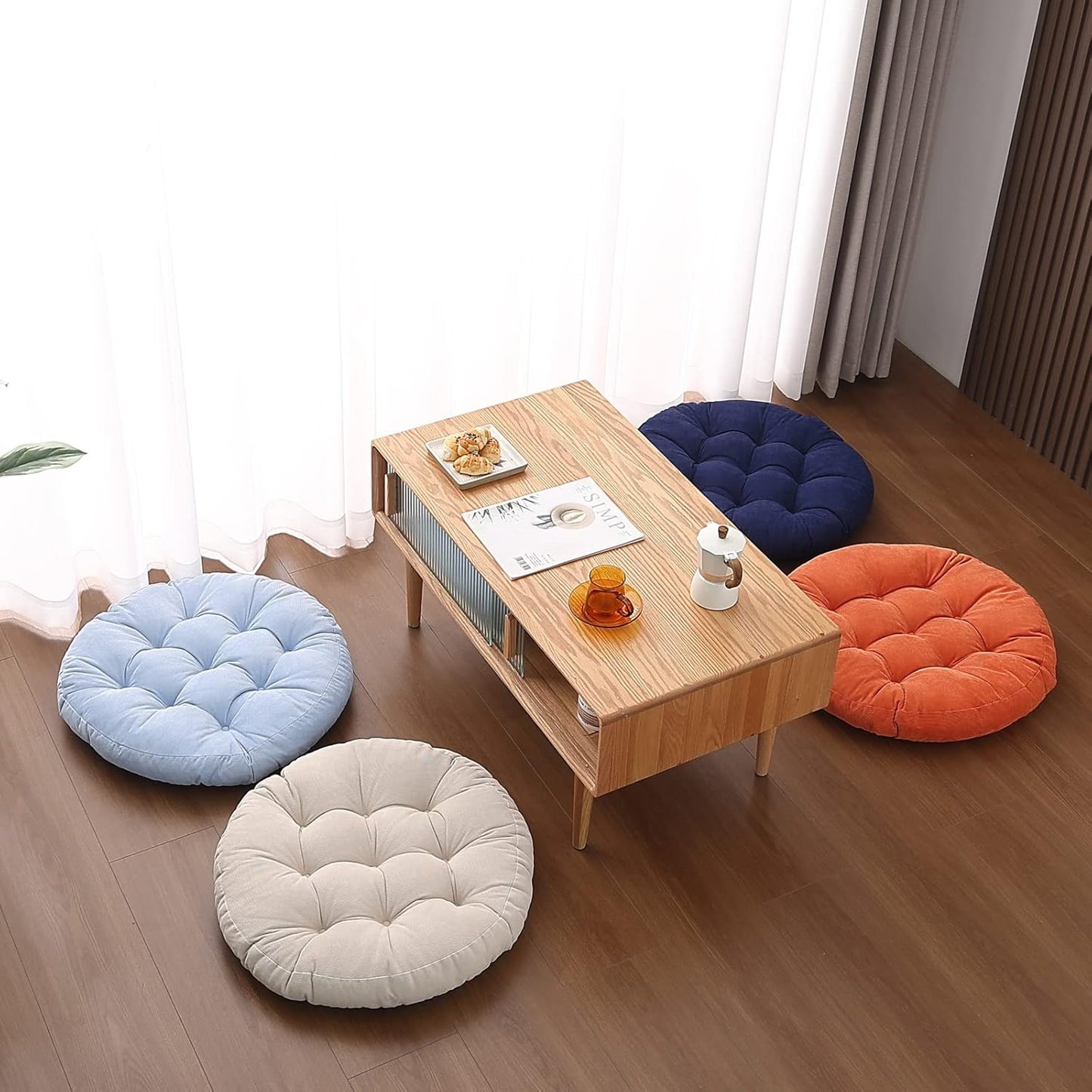 Tiita Floor Pillow Cushion, 22 inch Round Seat Cushion, Outdoor Floor Pad, Meditation Cushion for Yoga Living Room Sofa Balcony, Beige