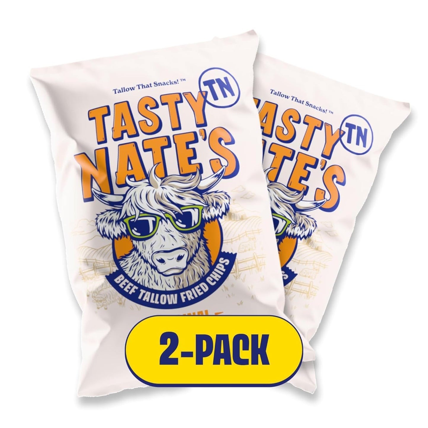 Tasty Nate’s Beef Tallow Potato Chips - Original Sea Salt, Fried in 100% Beef Tallow - Seed Oil Free Chips, Paleo Snacks for Adults, 7oz Bag - Pack of 2