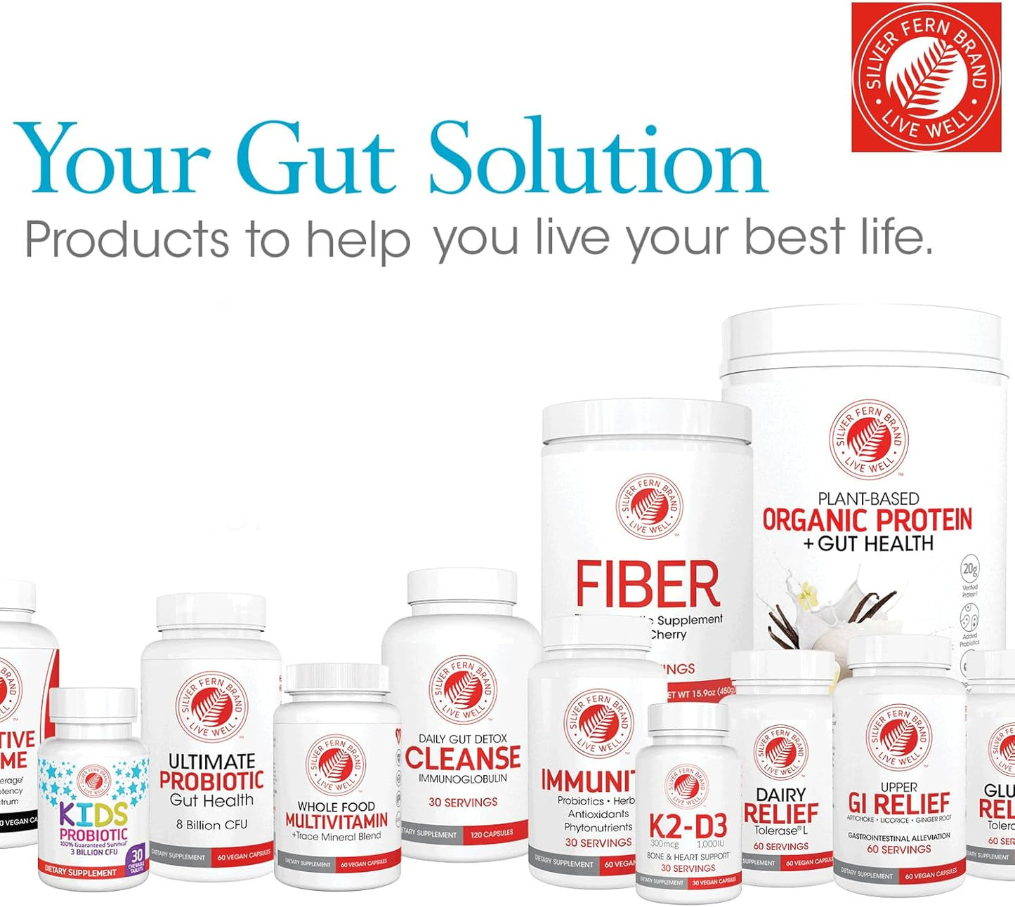 Silver Fern Gut Rehab Kit - 30 Day Supply - Cleanse Daily (1 Bottle = 120 Capsules) & Ultimate Probiotic (1 Bottle = 60 Capsules) - Immunoglobulins & Spore Forming Probiotics