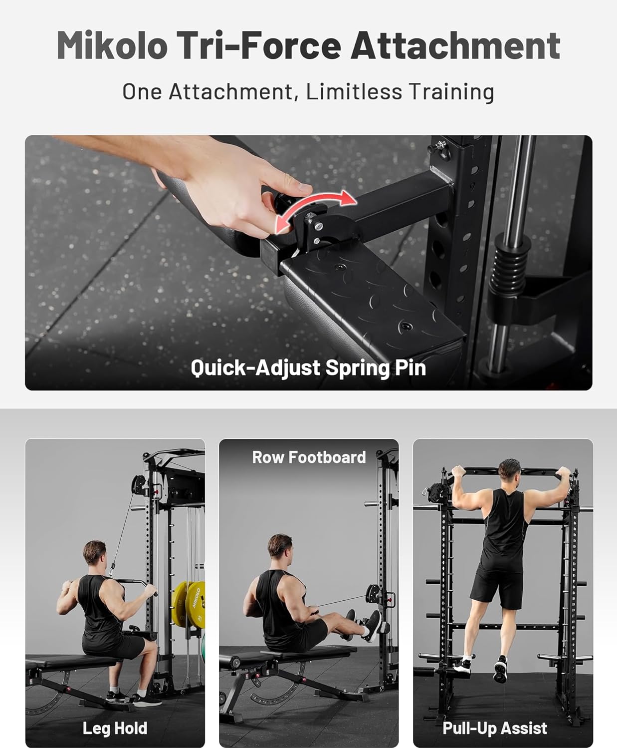 Mikolo Smith Machine, 2200lbs Squat Rack with LAT-Pull Down System & Cable Crossover Machine, Training Equipment with Leg Hold-Down Attachment