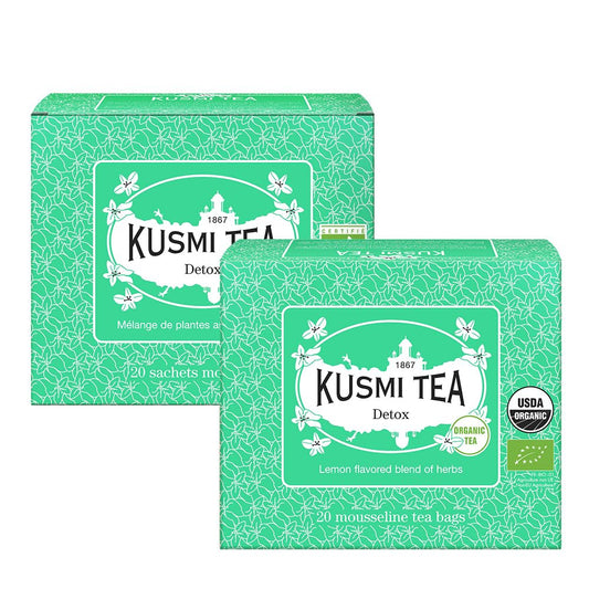 Kusmi Tea - Pack of 2 Boxes of Tea Bags - Detox - Organic Blend of Green Tea, Mate & Lemon - Lemongrass, Rose Hip and Lemon Flavours - Enjoy Hot or Iced - 2x20 Tea Bags