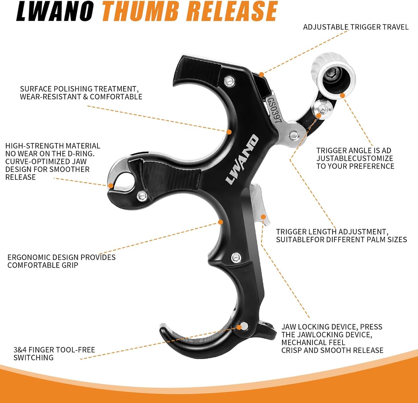 LWANO Archery Compound Bow Release Aids Trigger 3-4 Finger Adjustable Wristband Thumb Arrow Release Aids for Adults Youth Hunting Shooting Training Accessories