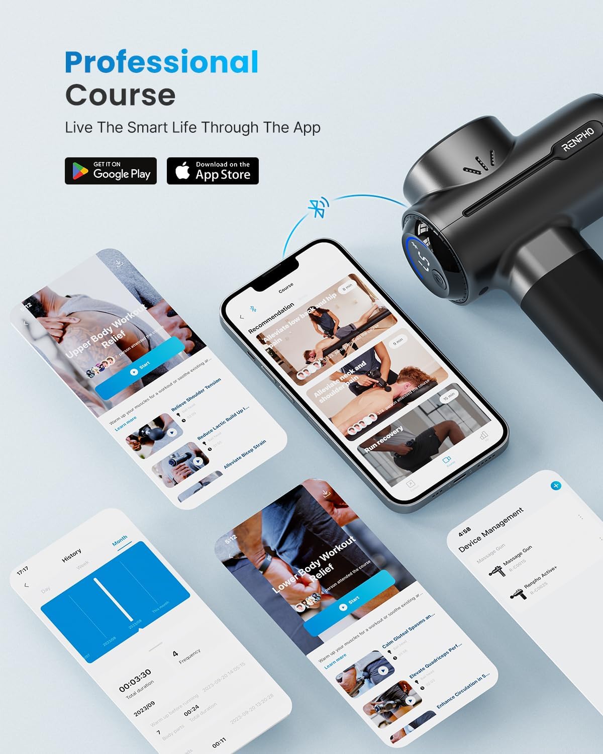 RENPHO Massage Gun with Heat and Cold, Portable Percussion Muscle Deep Tissue Massager with Charging Stand, Active+ Thermacool Deluxe