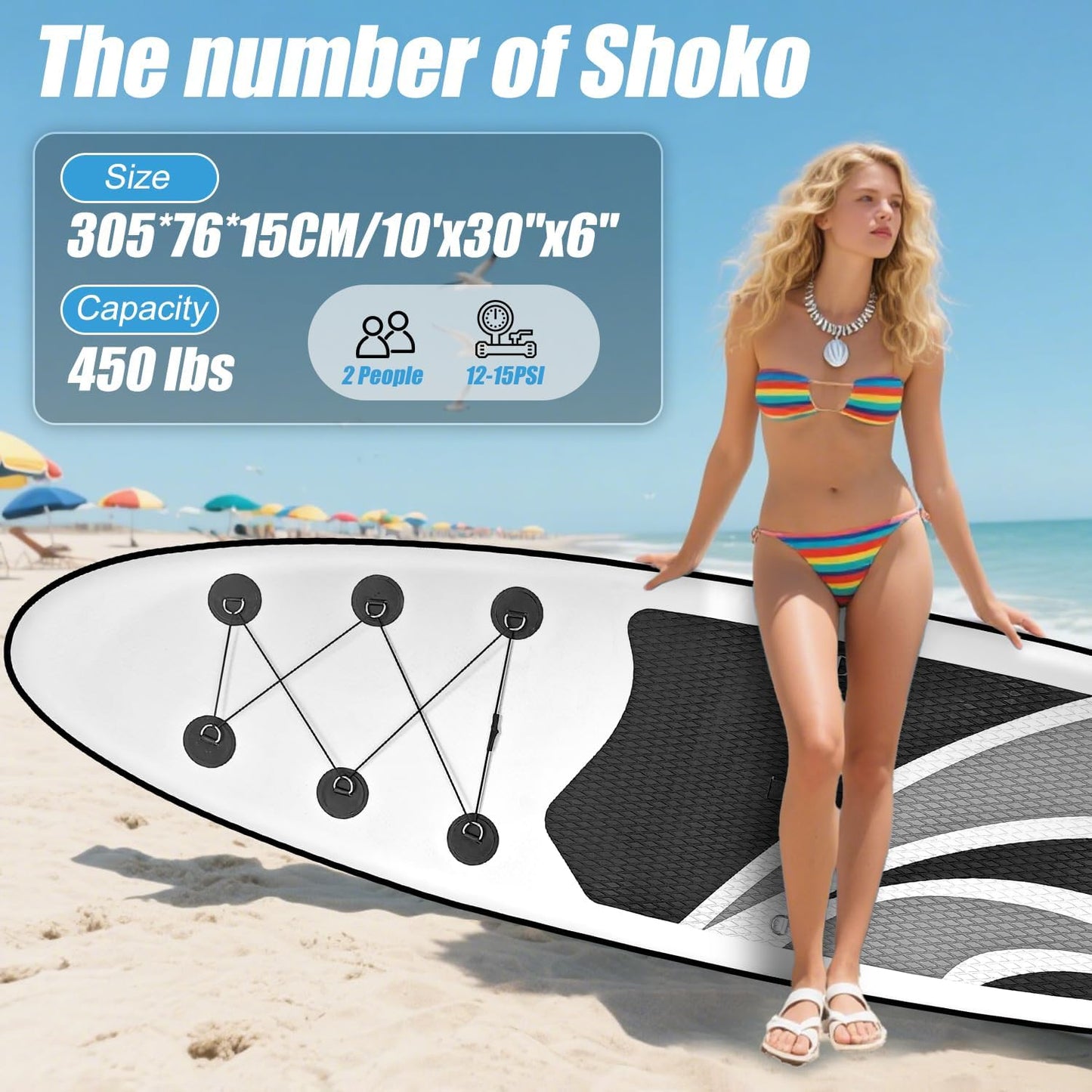 Inflatable Stand Up Paddle Board 10‘x30‘‘- Ultra-Light SUP with Backpack, Pump, Paddle, Coil Leash, 3 Fins, Repair Kit, Stable Design, Non-Slip EVA Deck for Adults & Youth
