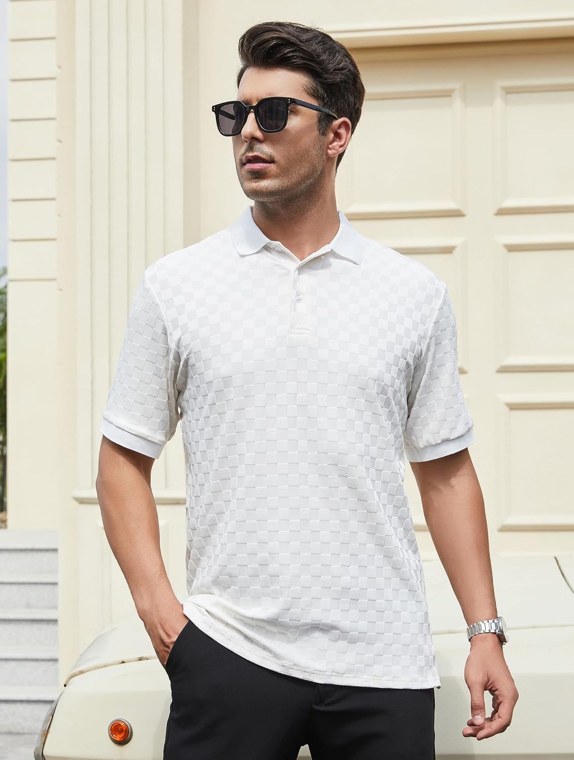 Esabel.C Golf Shirts for Men Dry Fit Performance Short Sleeve Print Moisture Wicking Collared Shirt