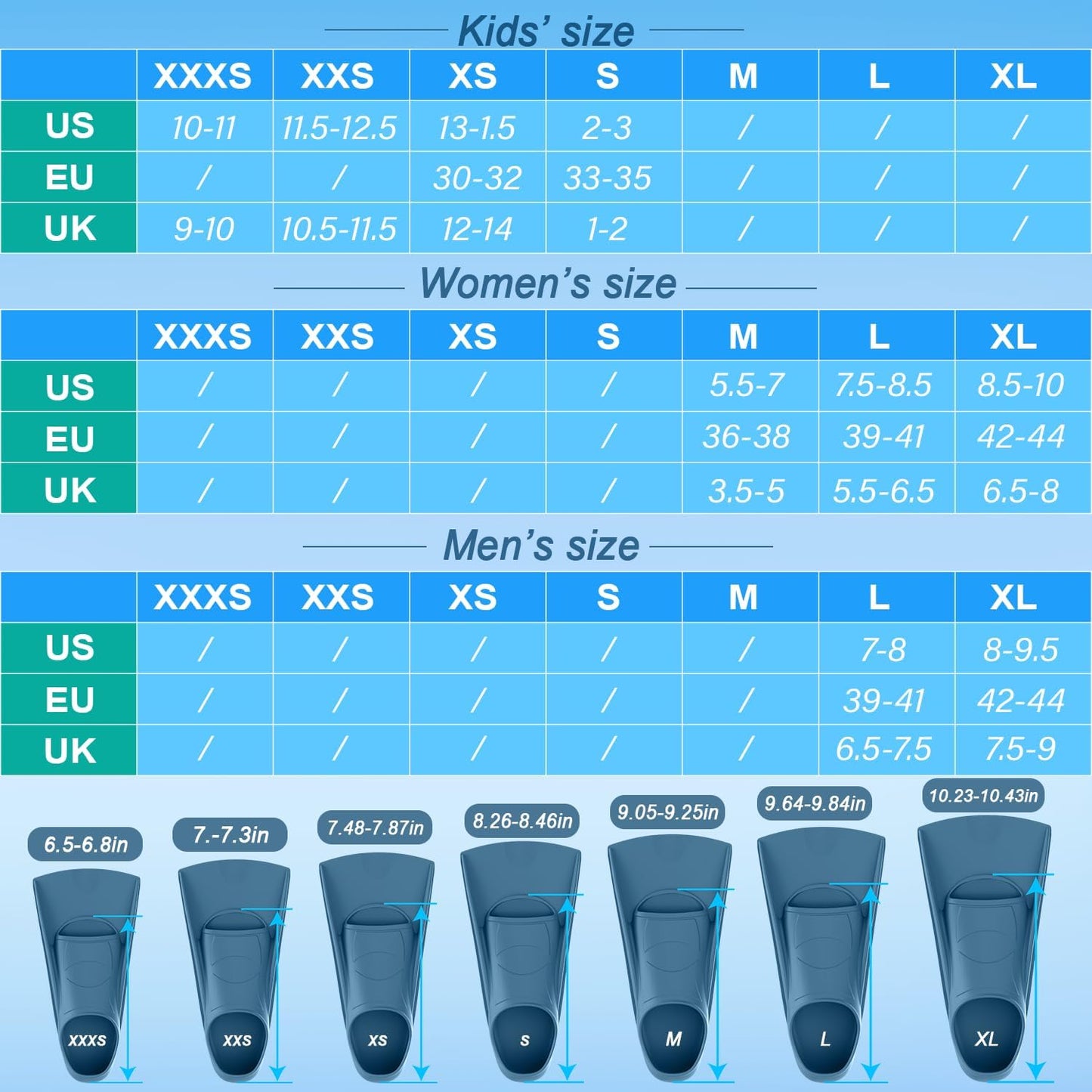 Gintenco Swim Fins, Kids Swim Training Fins for Lap Swimming, Travel Size Flippers with Mesh Bag, Silicone Swimming Fins for Kids Teens Adults Women Men