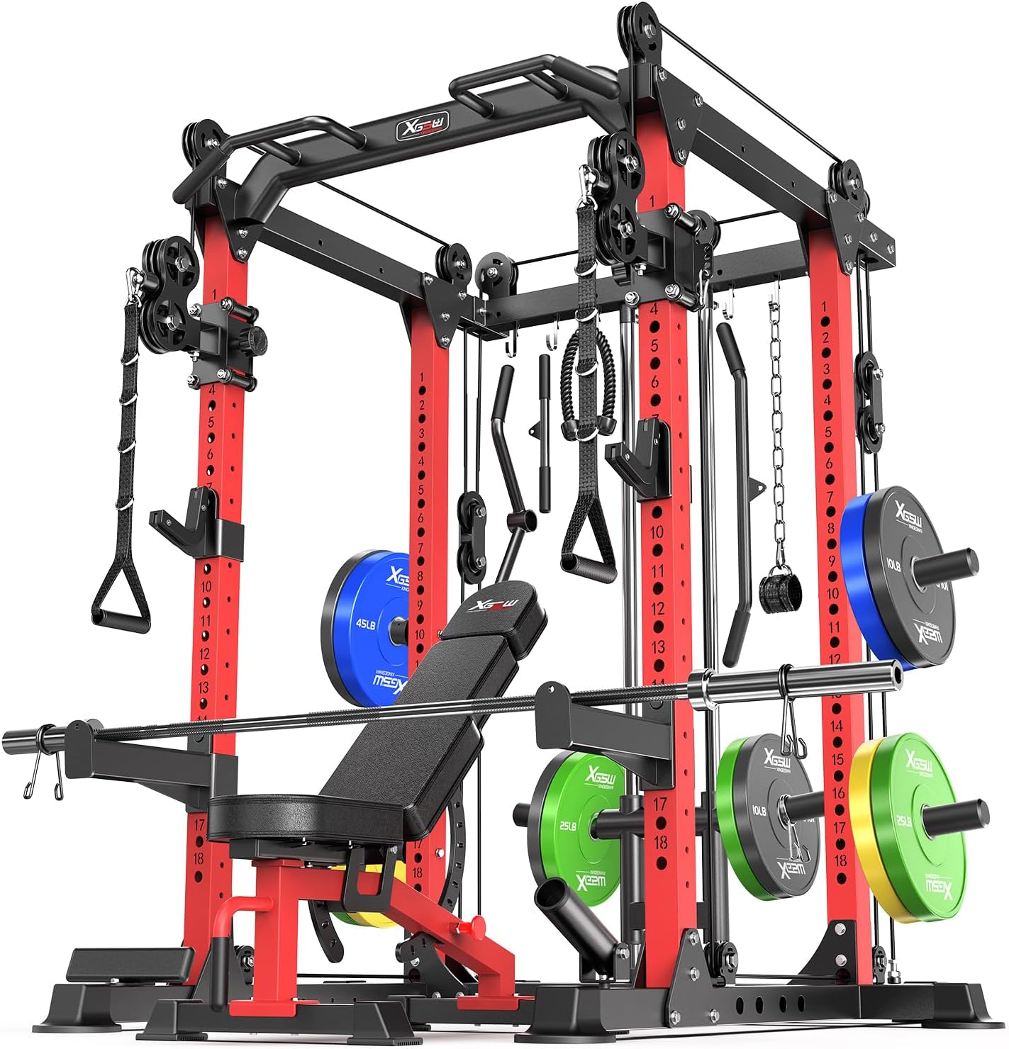 Power Rack Power Cages Multi-Function Squat Rack with Cable Crossover System Selectable More Training Attachment Weight Cage for Garage & Home Gym
