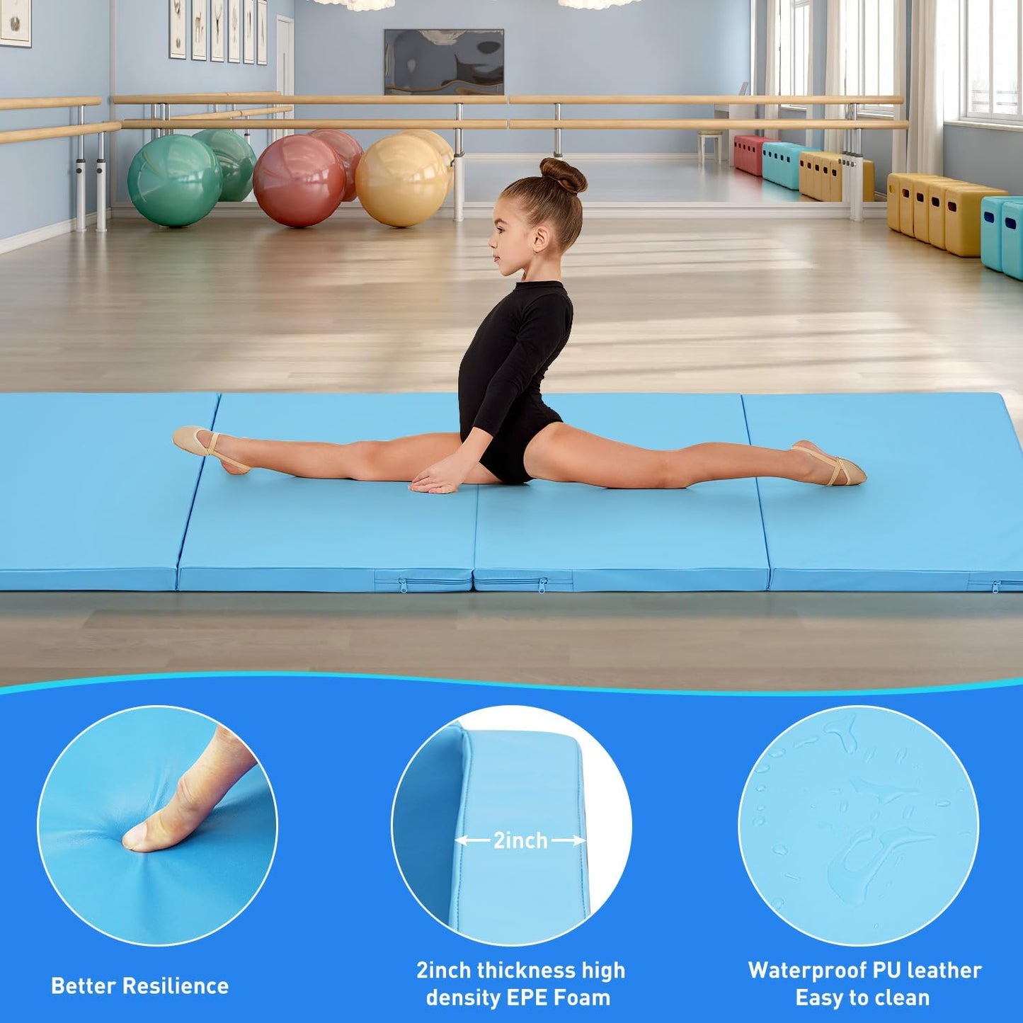 ZENOVA Gymnastics Mat 6'x3'x2''/4'x8'x2'' Exercise Mat Gym Mat for Home Aerobics Workout Foldable Tumbling Mat Children Gifts