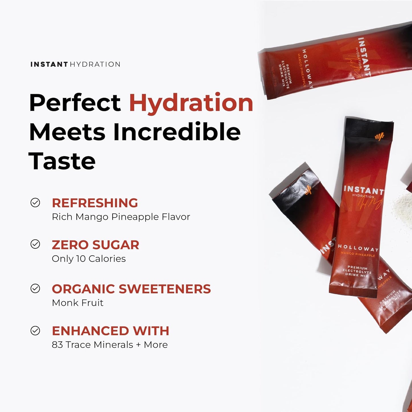 Instant Hydration Electrolytes Powder Packets - Mango Pineapple Drink Mix - Zero Sugar - Keto, Vegan, Gluten-Free, Non-GMO - Boost Recovery, Brain Health, Muscle & Tissue Support- 30 Sticks