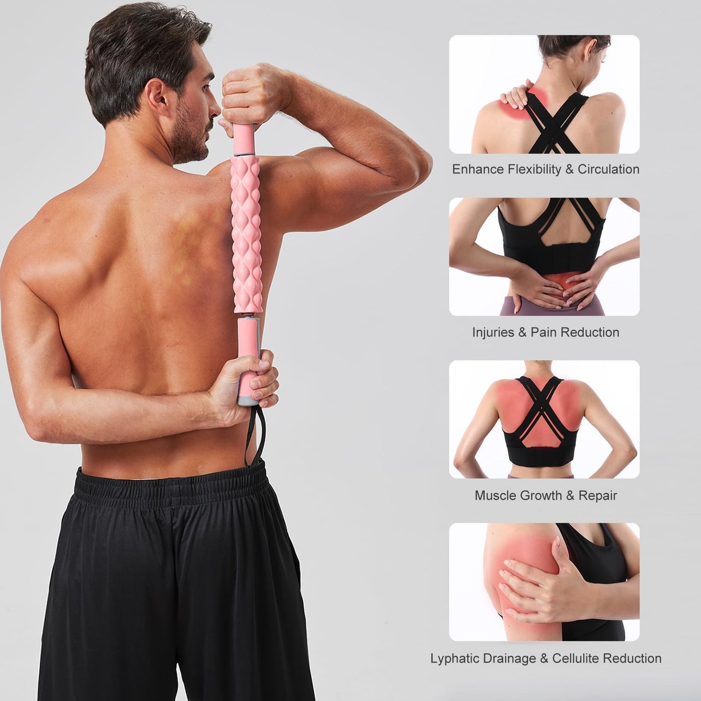 Muscle Roller, Soft Pink, EVA Material, Massage Roller Stick for Athletes and Office Workers, Relieves Muscle Tension and Pain-Body-Building apparatu