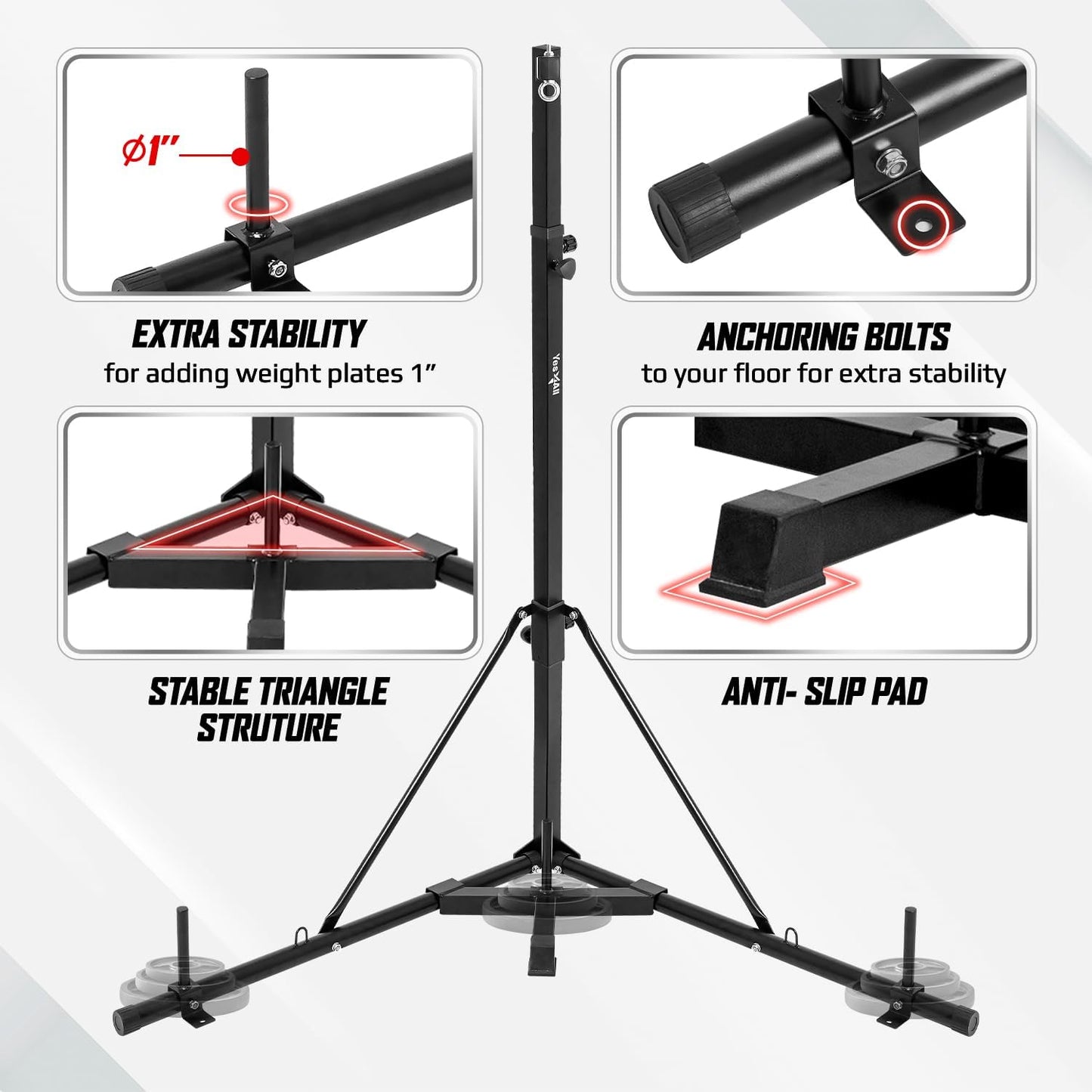 Yes4All Punching Bag Hanger, Stainless Steel Swivel Chain with 4 Snap Hooks for Heavy Bag, Gym Swing, Trapeze, and Hammock