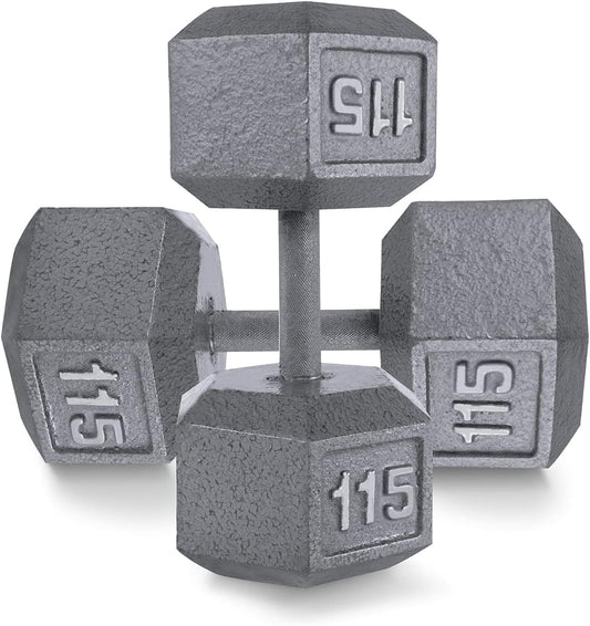 WF Athletic Supply Cast Iron Solid Hexagon Gray/Black Dumbbells, Strength Training Free Weights Set of 2 for Women and Men, Hand Weights Sold by Pairs, Multi-Select Size Options Available