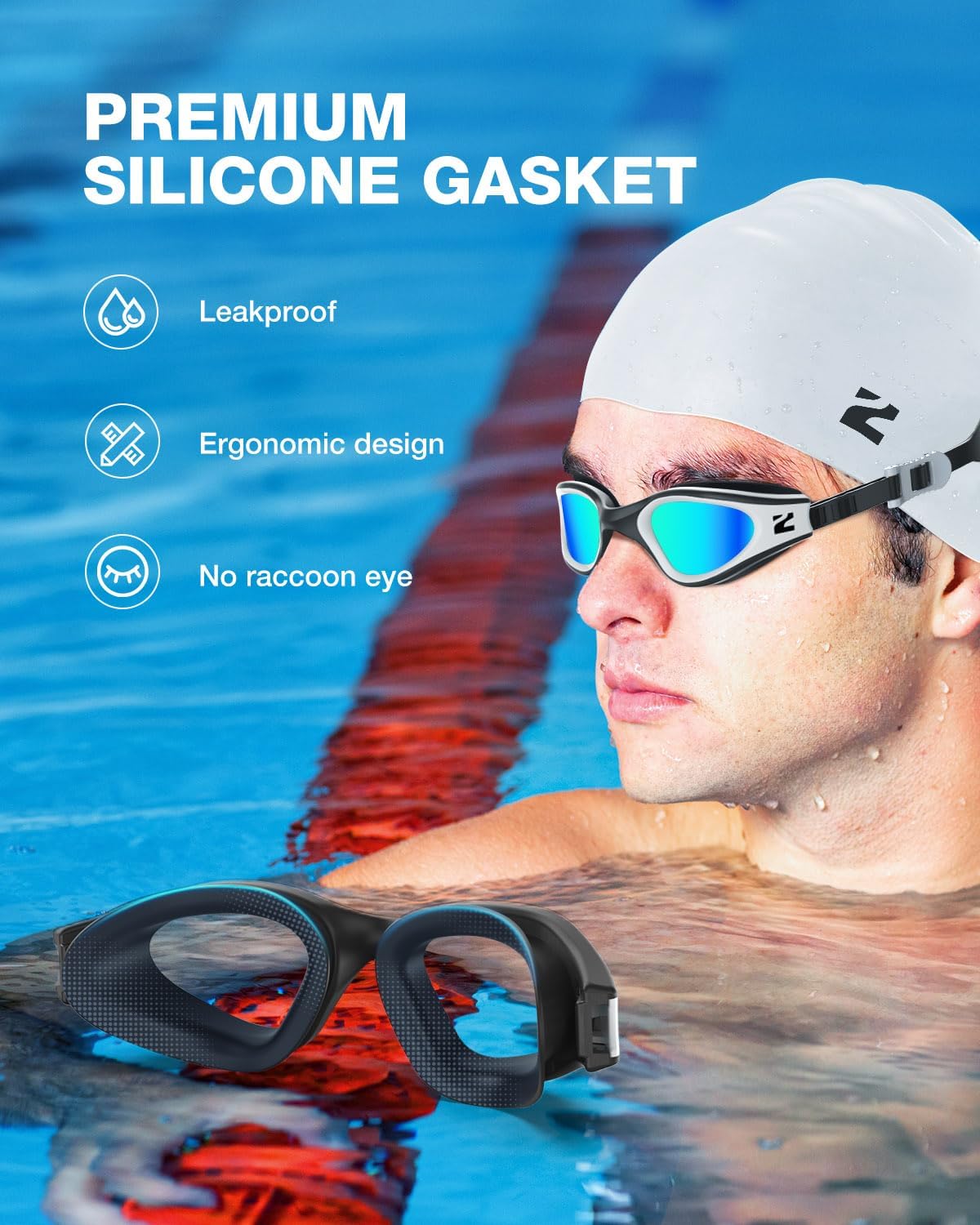 ZIONOR G1 Lite Swim Goggles with Swim Cap Comfortable Anti-fog Swimming Goggles Cap Set for Adult Men Women
