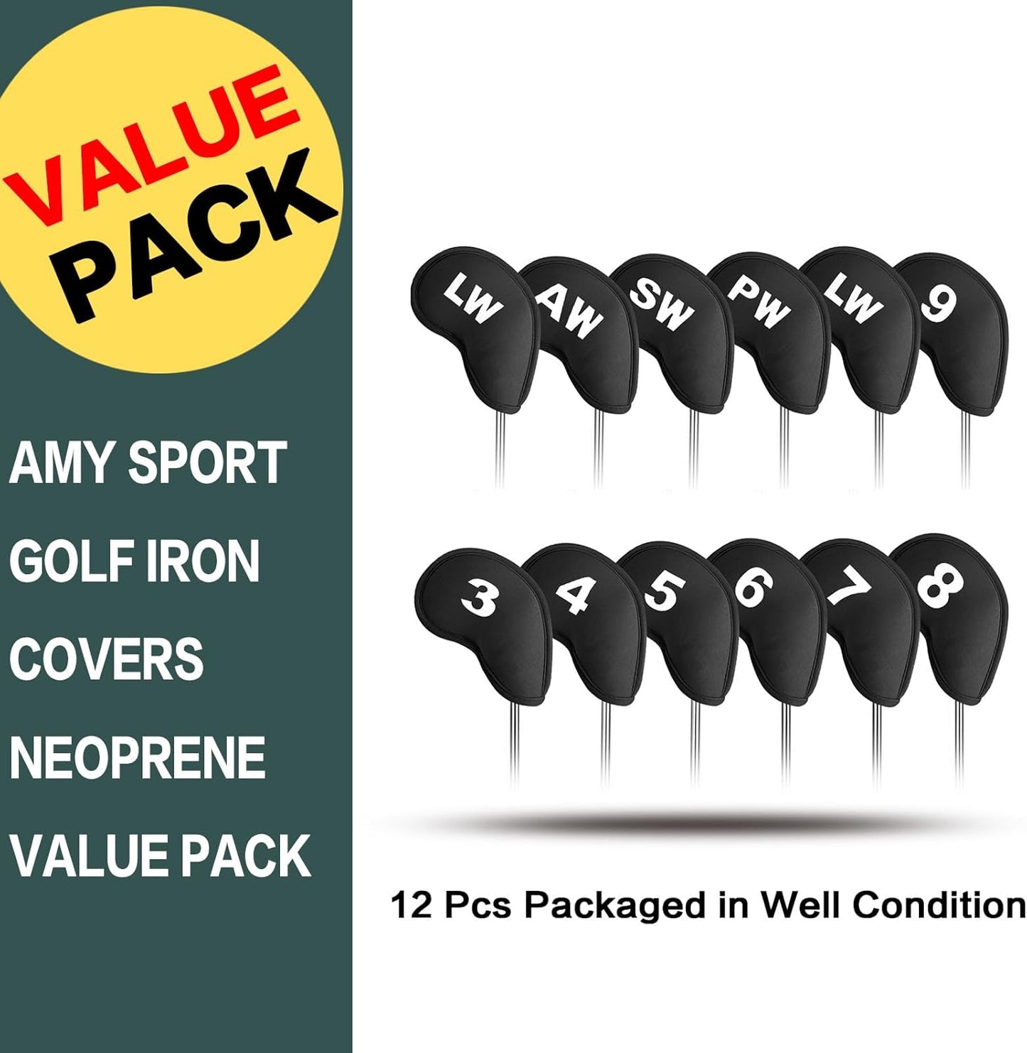 Golf Club Covers Set Neoprene Protector for Irons Value 12 Pack, Headcover Number Universal Head Cover Fit Main Irons Clubs Accessories for Women Men