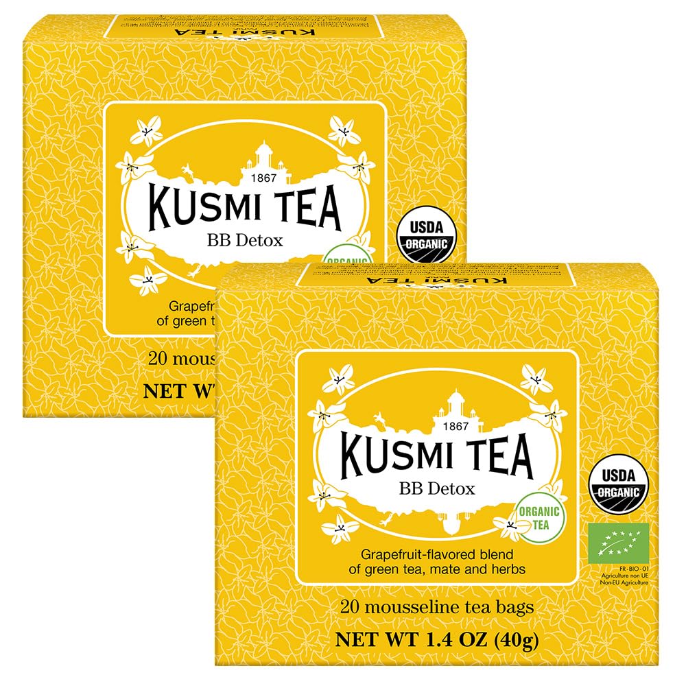 Kusmi Tea - Pack of 2 Boxes of Tea Bags - BB Detox - Iconic Detox Tea - 100% Organic - Blend of Green Tea, Mate & Grapefruit - Organic Flavored Yerba Mate - 2x20 Tea Bags