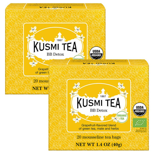 Kusmi Tea - Pack of 2 Boxes of Tea Bags - BB Detox - Iconic Detox Tea - 100% Organic - Blend of Green Tea, Mate & Grapefruit - Organic Flavored Yerba Mate - 2x20 Tea Bags