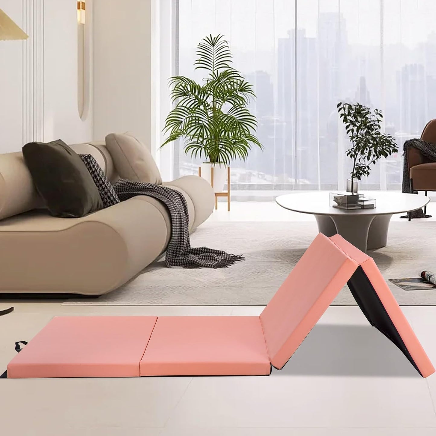 Gymnastics Tumbling Mats Portable Gymnastics Mat Foldable Tumbling Mat 2'x6'/4'x8' PU Leather Exercise Mat Yoga Mat with Carrying Handles for home Workout outdoor Yoga Gymnastics