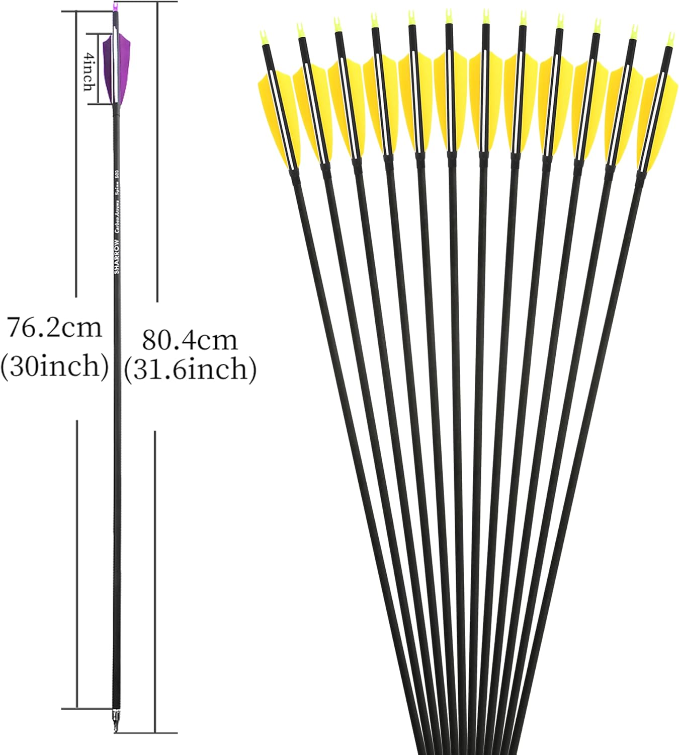 ZSHJGJR 30 Inch Archery Carbon Arrows Hunting Arrows with 4” Turkey Feather Target Practice Arrows Spine 500 for Compound & Recurve &Traditional Bow 6/12pcs
