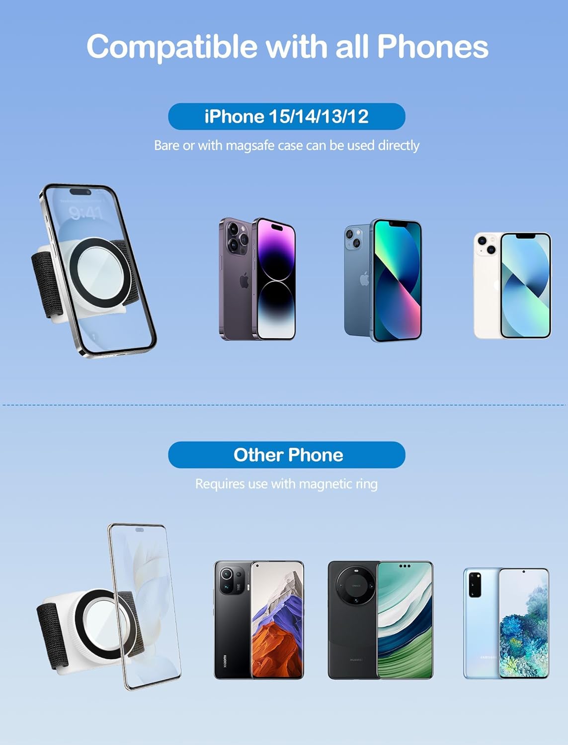 TOPGO Magnetic Running Phone Holder for iPhone, HD Mirror & Extendable Anti-Drop Rope for Gym/Yoga, 360° Rotatable Wrist Phone Holder, Fits iPhone 16 Pro & Android (Black, 2 Straps)