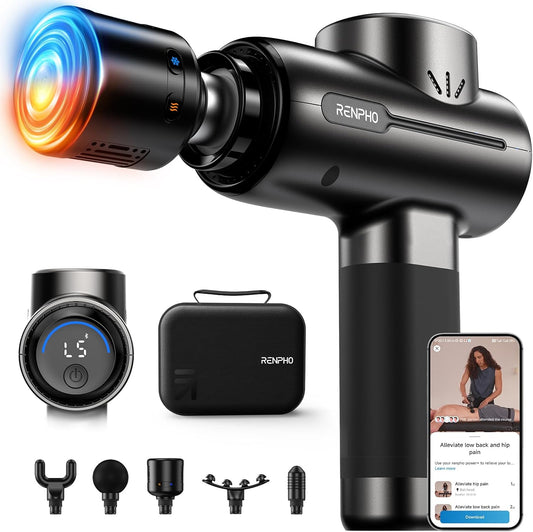 RENPHO Massage Gun with Heat and Cold, Portable Percussion Muscle Deep Tissue Massager with Bluetooth, Carry Case, Gifts for Men Women, Active+ Thermacool