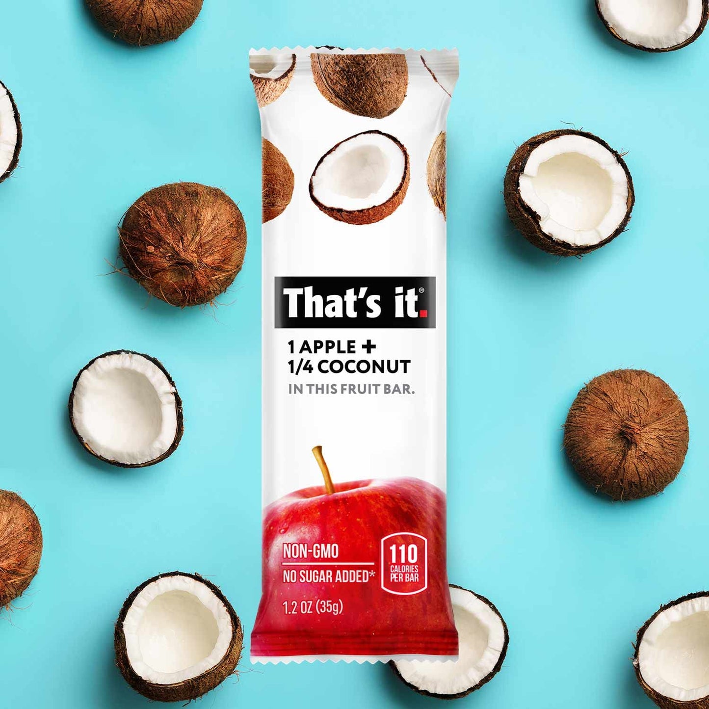 That's it. Apple + Coconut 100% Natural Real Fruit Bar, Best High Fiber Vegan, Gluten Free Healthy Snack, Paleo for Children & Adults, Non GMO No Added Sugar, No Preservatives Energy Food (12 Pack)