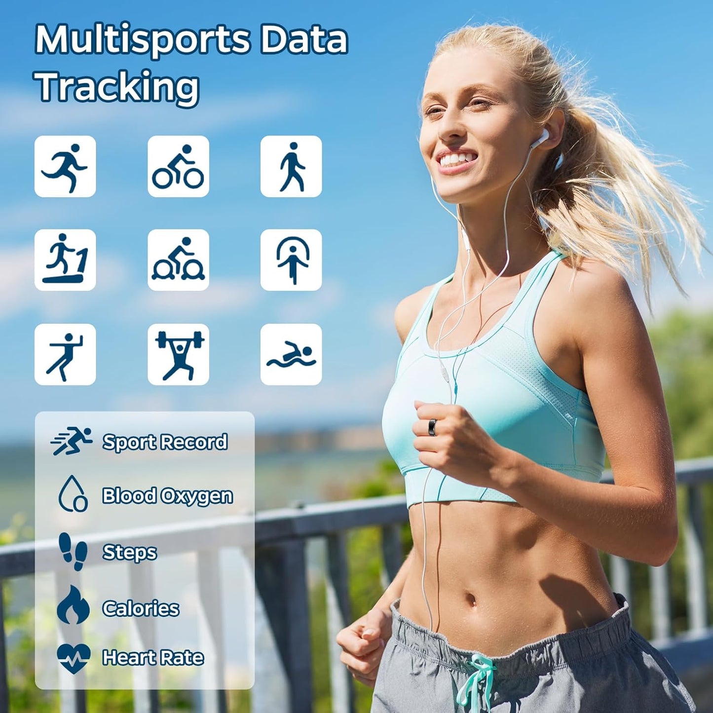 Smart Ring Health Tracker, Sleep Tracker Ring with Heart Rate, Waterproof Fitness Ring for Activity Monitoring/Steps/Distance/Calories, Air Gestures, Up to 7-Day Battery, for iOS Android (Silver,#11)