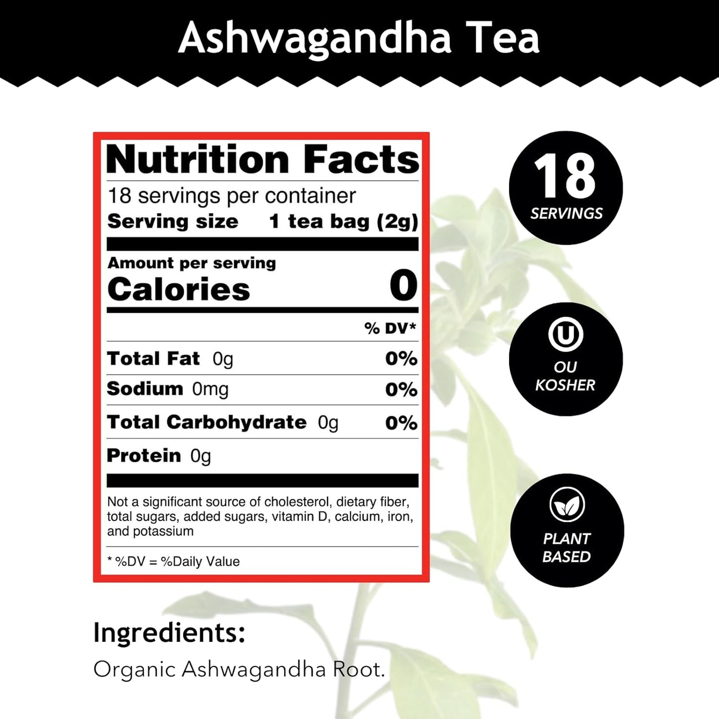 Buddha Teas - Ashwagandha Root Tea - Herbal Tea - Promote Cleansing & Wellness - With Antioxidants & Minerals - Clean Ingredients - Caffeine Free - OU Kosher - 18 Tea Bags (Pack of 1)