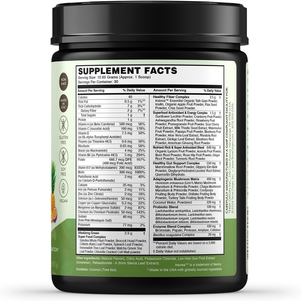 TERRA ORIGIN Healthy Greens Powder Supplement | Superfood Digestive Enzyme & Probiotic Blends | Immune, Gut, and Digestive Support for Women | Tropical Passion Fruit (30 Servings)