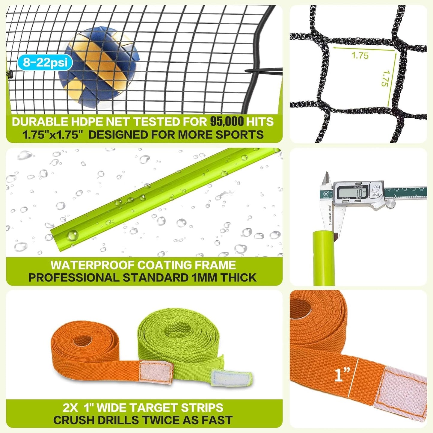 Volleyball Rebounder Net 7x4 Ft, 5-Angle Adjustable Rebounder Net for Practicing Digging, Setting, Spiking, Bounce Back Training Equipment with 2 Target Stripes & Portable Travel Bag for Storage