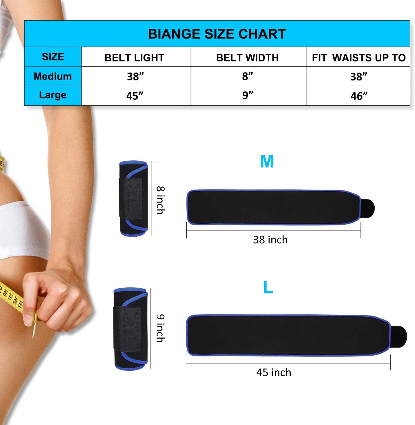 Biange Waist Trainer for Women Men Sweat Belt Waist Trimmer Belly Band Stomach Wraps