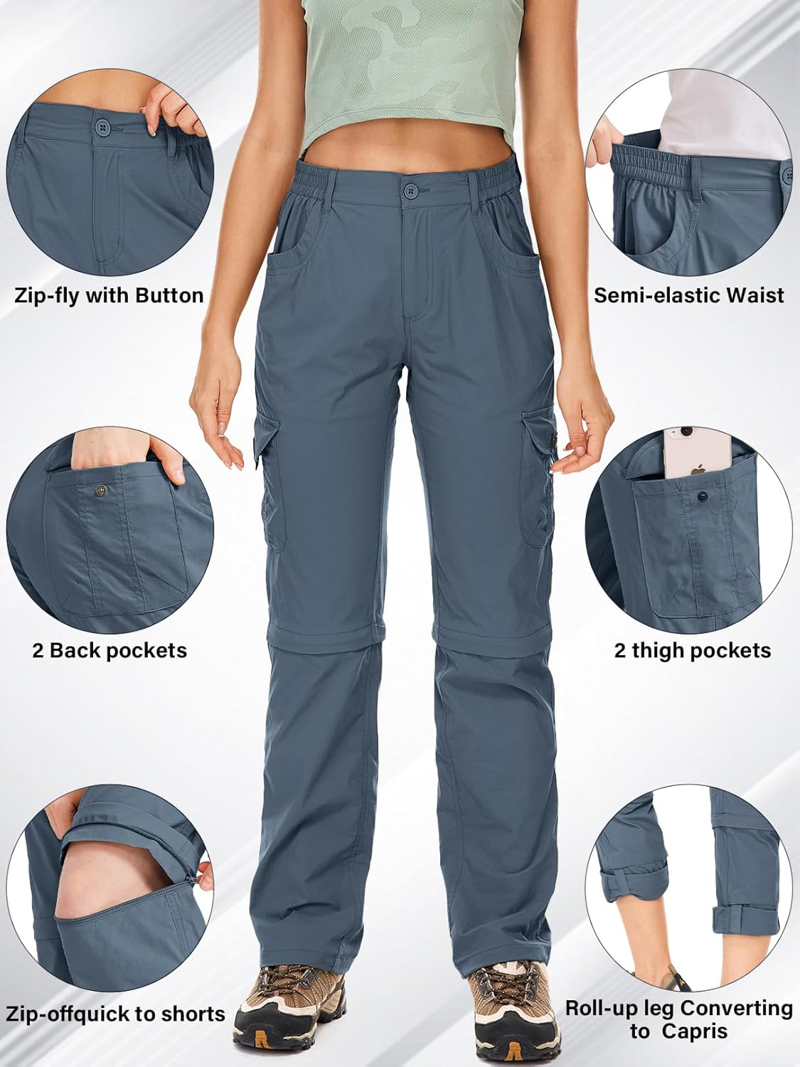 Women's Hiking Pants Convertible Quick Dry Lightweight Zip Off Fishing Travel Safari Pants