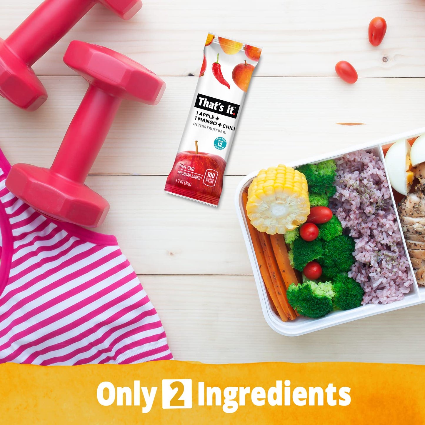 That's it. Apple+Mango+Chili 100% Natural Great Tasting Real Dried Fruit Bar, Vegan, Gluten Free, Paleo, Kosher, Non GMO, No Preservatives, No Added Sugar (12 Packs)