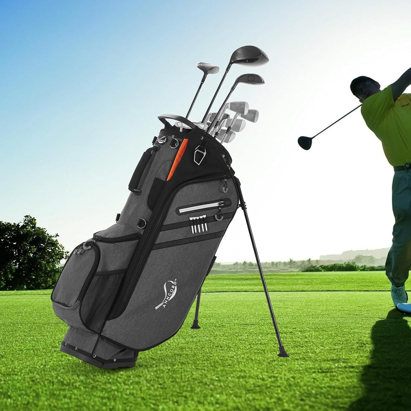 Golf Stand Bag 14 Way Top Dividers Full-Length with Stand, 7 Pockets, Lightweight Golf Bag for Men, Dual Strap, Rain Hood, Portable Golf Club Bag for Men Women