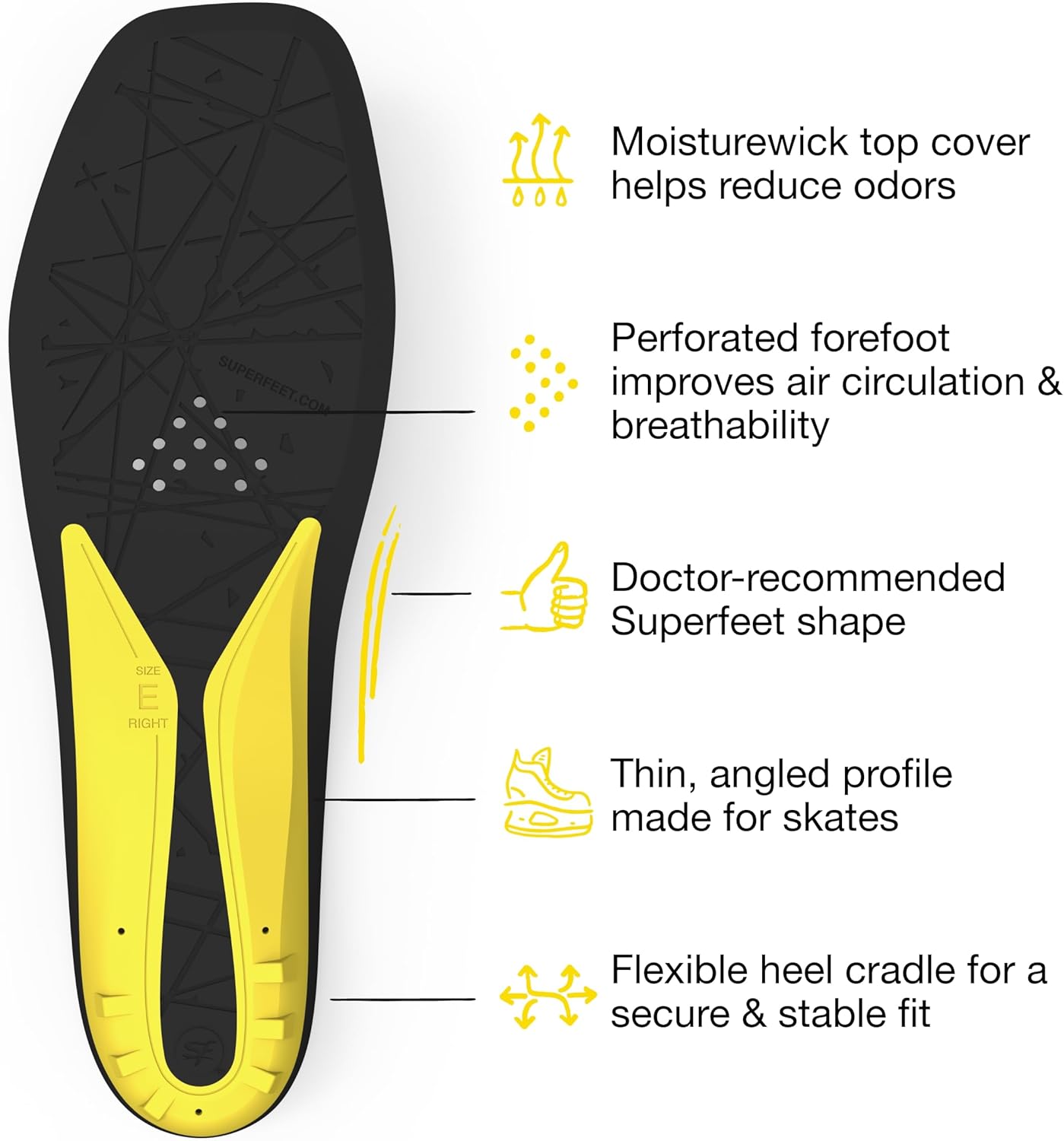 Superfeet Hockey Cushion Insoles - Foam Shoe Inserts for Skates - Professional Grade - Junior Skate Size 12-13