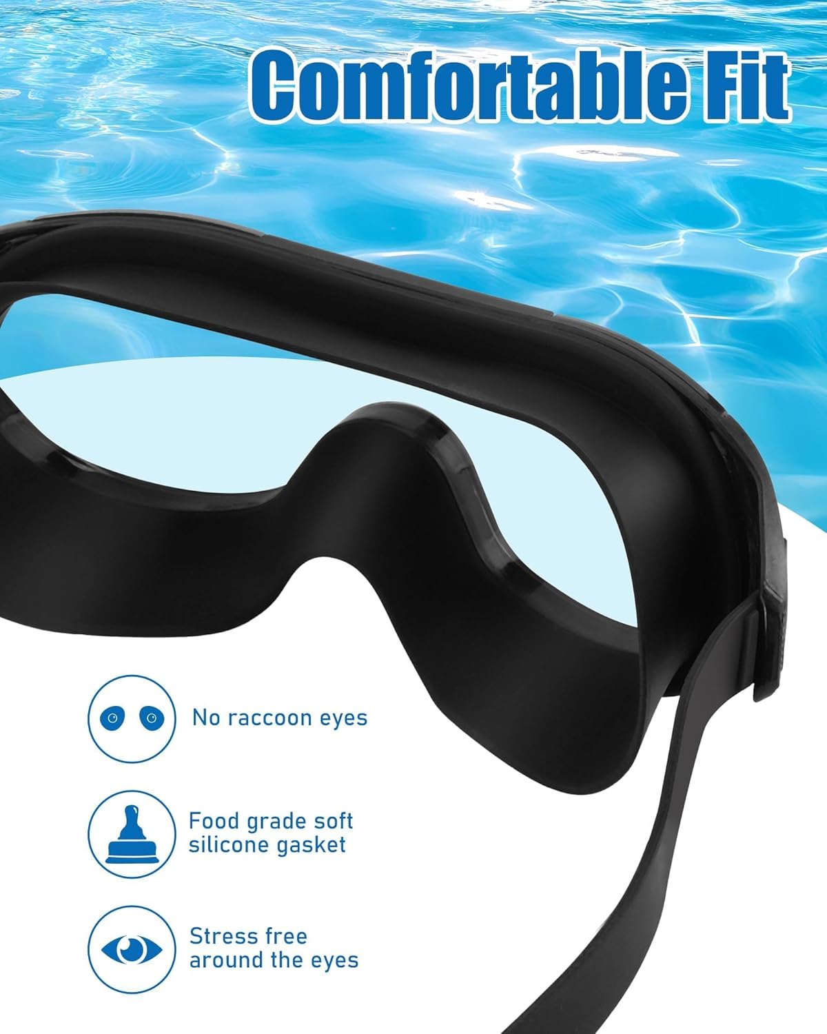 Swim Goggles with Nose Clip, Ear Plugs & Swim Cap, Anti-Fog UV Protection Lens, Leakproof Adjustable Strap for Adult