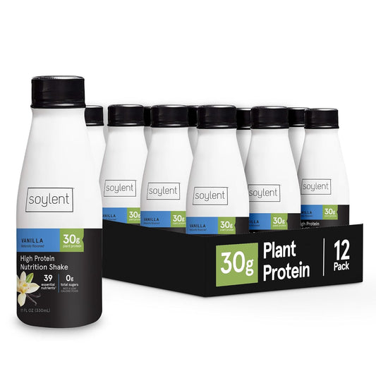 Soylent Complete Protein Shake, Vanilla, 30g Protein, Vegan, Dairy Free and 0g Sugar, Ready to Drink Protein Drinks, 11oz (12 Pack)
