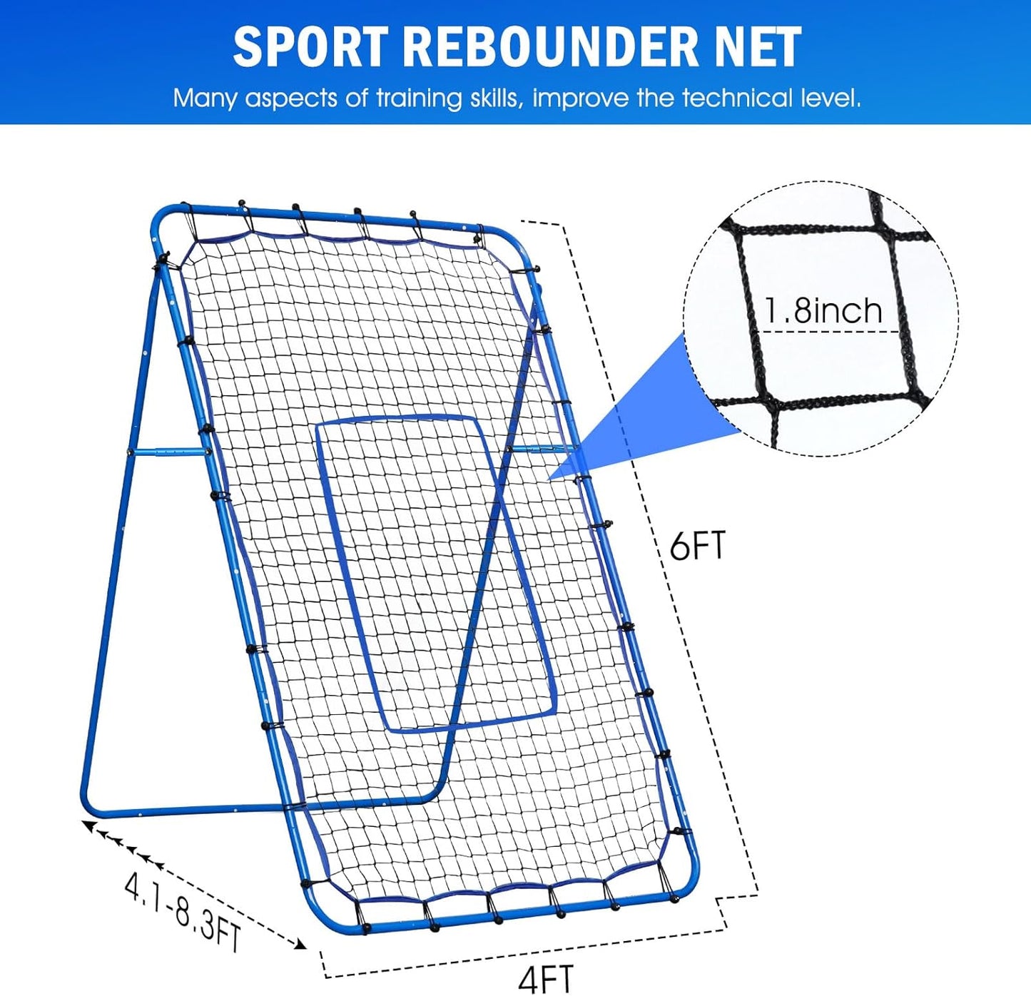 Volleyball Rebounder Net, Soccer Baseball Rebound Pitchback Net, Adjustable Target Practice Nets, Easy Setup Softball Bounce Back Trainer Equipment, Improve Sport Training Skills for Backyard