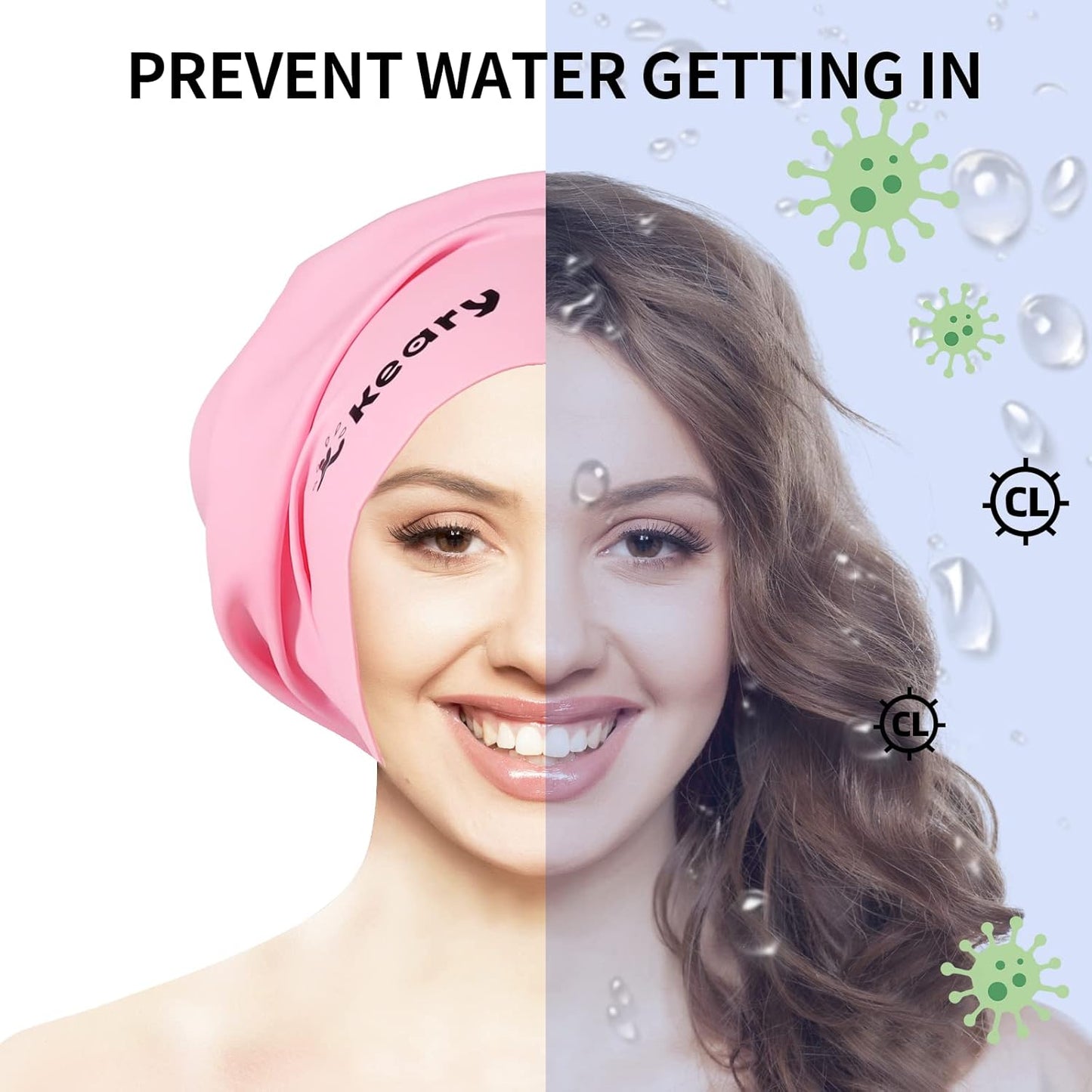 Keary Extra Large Swim Cap for Braids and Dreadlocks Extensions Weaves Long Hair, Waterproof Silicone Cover Ear Bath Pool Shower Swimming Cap for Adult Youth to Keep Hair Dry, Easy to Put On and Off