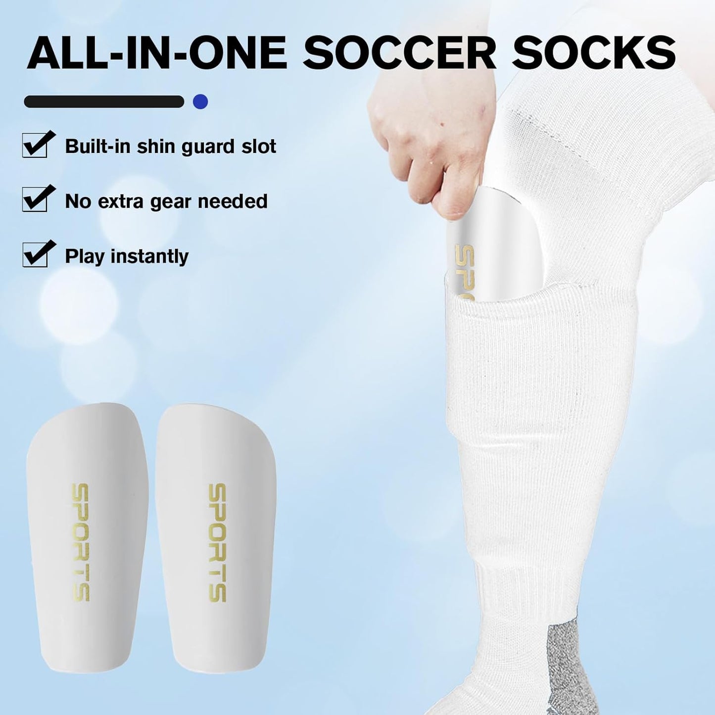 Youth Soccer Shin Guard Socks, Built-in Protective Pads, Kids Knee High Football Athletic Team Socks for Boys Girls
