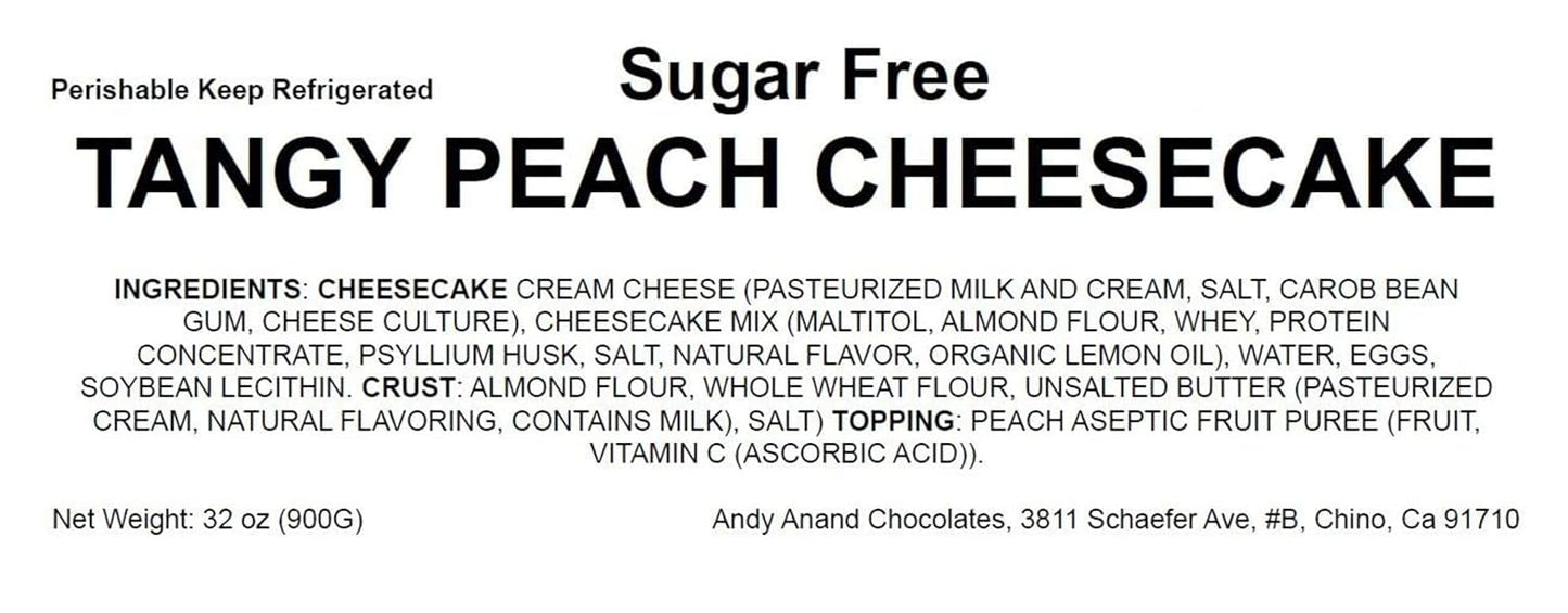 Andy Anand Sugar Free Peach Cheesecake For Delivery 9" (2 lbs) | Amazingly Delicious & Diabetic-Friendly, You Won't Believe It's Sugar Free! | Freshly Made with California Cream Cheese, All-Natural