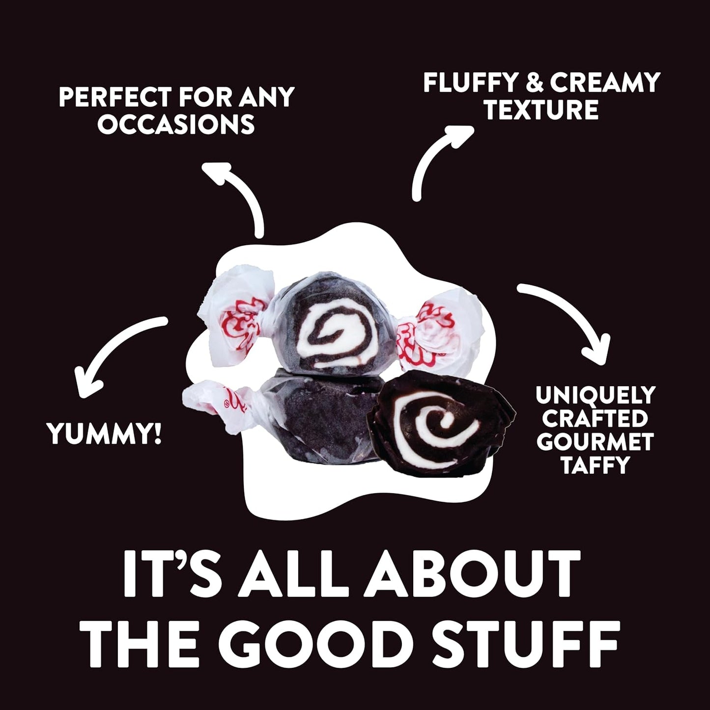 Taffy Town Saltwater Taffy- Licorice Swirls | Gourmet Taffy| Nougat-Style Candy| Soft & Delicious| Sumer Snack Treats| Party Good Candies| 2.5lbs