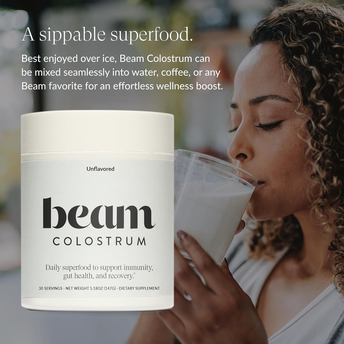 Beam Colostrum Powder – Gut Health, Immune Support & Recovery Supplement – 3g per Serving – Grass-Fed, Third-Party Tested, Pure Whole Bovine Colostrum – No Fillers, Non-GMO, 30 Servings