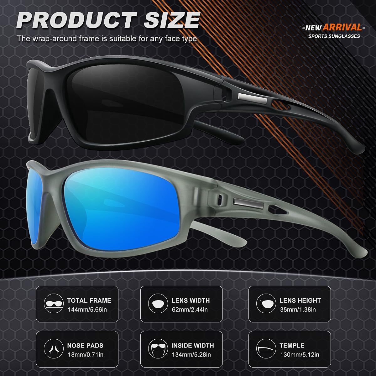 Polarized Sports Sunglasses for Men 100% UV Protection Wrap Around Unbreakable Sun Glasses for Fishing Driving