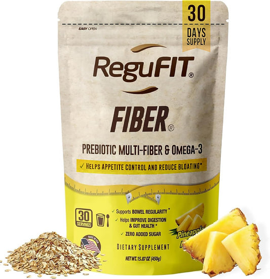 Fiber Powder to Supports Bloating Relief & Gut Health, Helps Maintain Regularity, Prebiotic, Superfood, Omega-3 ALA, Pineapple Flavor, 30 svgs