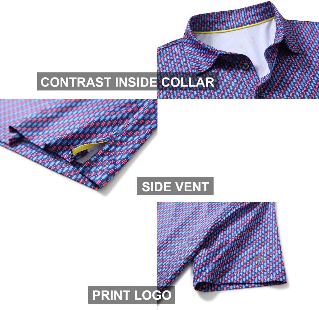 Men's Golf Polo Shirts Short Sleeve Striped Performance Moisture Wicking Dry Fit Golf Shirts for Men